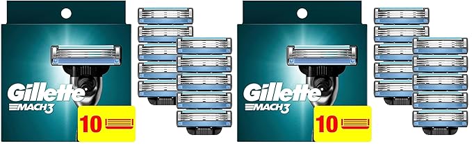 Gillette Mach3 Razor Refills for Men, 10 Razor Blade Refills, (Pack of 2)