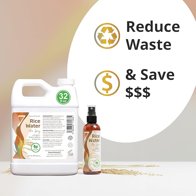 Fermented Rice Water for Hair Growth - Infused with Rosemary, Biotin, Caffeine, Keratin Vegan Non-Greasy Spray Naturally Thicker, Longer, Softer Men & Women (32 fl oz Jug)