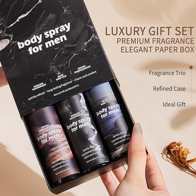 Body Spray For Men, Aluminum Free Deodorant for Men, Mens Body Spray, Powerful Freshness Gentle Formula, Alcohol-Free Suitable for All Skin Types 3.4fl.oz*3pcs