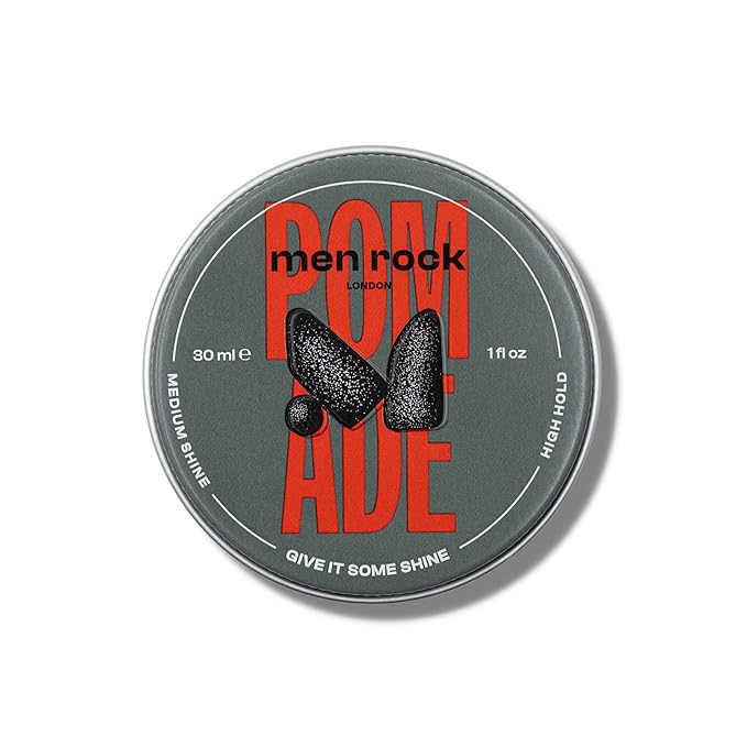Men Rock Pomade with High Hold and Medium Shine for Slick and Classy Hairstyles, Use on Damp or Dry Hair, Suitable for All Hair Types, 30ml