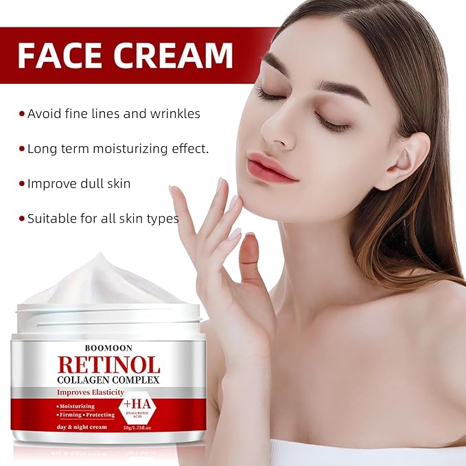 Retinol Cream for Face with Hyaluronic Acid, Wrinkle Cream for Face, Neck with Collagen Hyaluronic Acid, Day & Night Moisturizer Face Cream for Men Women, 1.75 oz (2)
