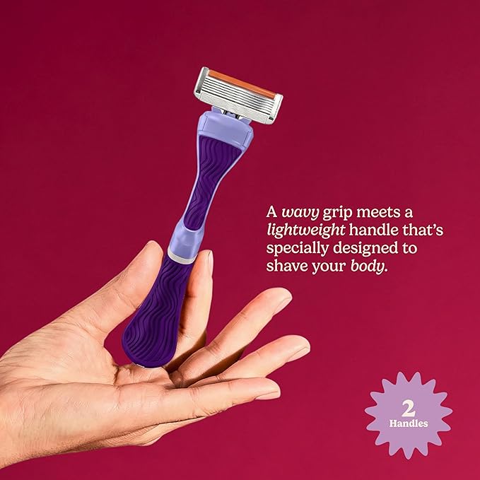 Dollar Shave Club for Women | Purple Wavy Grip Handle 2 Pack | Lightweight, Ergonomic Handles for Every Curve, Corner, and Tricky Spot | Razors for Women, Womens Razors for Shaving