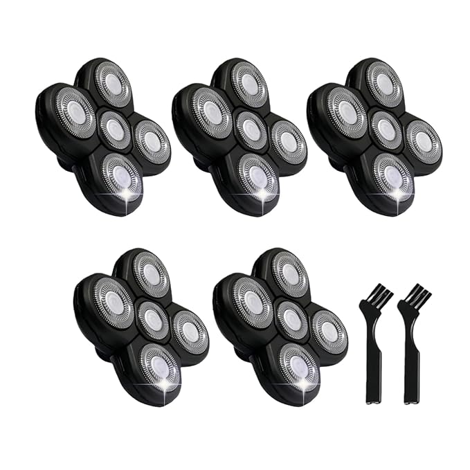 Shaver Replacement Blades for Head Shaver, 5 Blades Shaver Heads for Bald Men, Head and Face Electric Razor Heads, 1 Cleaning Brush (5pcs)
