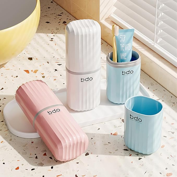 Toothbrush Cup Toothbrush Travel Case, Travel Toothbrush Holder Case with Cover Portable Multifunctional Toothbrush Cover, Suitable for Travel Business Camping Bathroom School or Daily Uses (Pink)