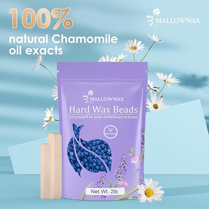 Hard Wax Beads, 2LB Blue Wax for Full-Body Hair, Strong Grip for Thick Hair Removal, Waxing for Legs, Arms, Chest & Back, No Strips Needed, Easy to Use at Home or Salon
