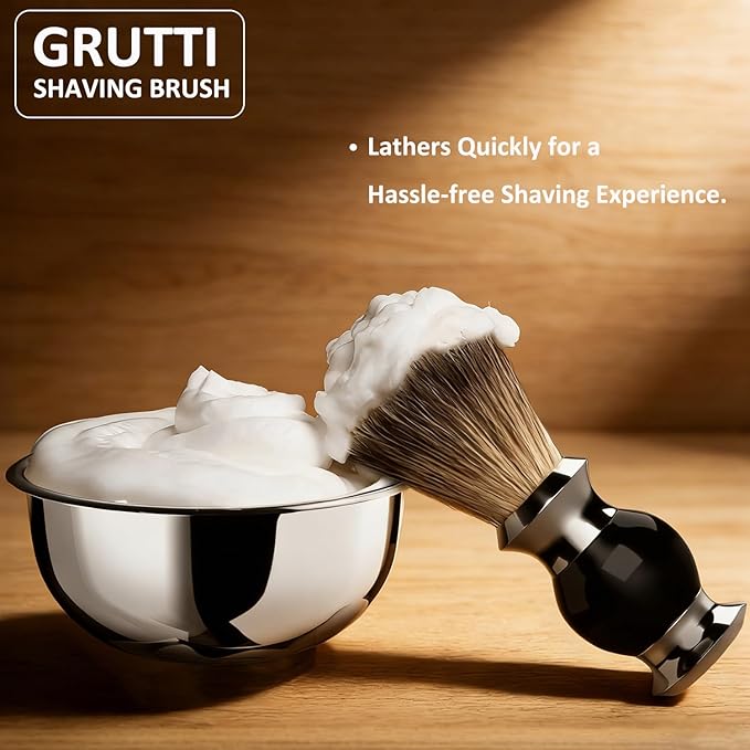 Men's Luxury Shaving Brush - GRUTTI Shave Brush for Wet Shave Using Shaving Cream & Soap，Professional, Fast - Lathering, No - Shedding, Synthetic Bristles - for Men Gift