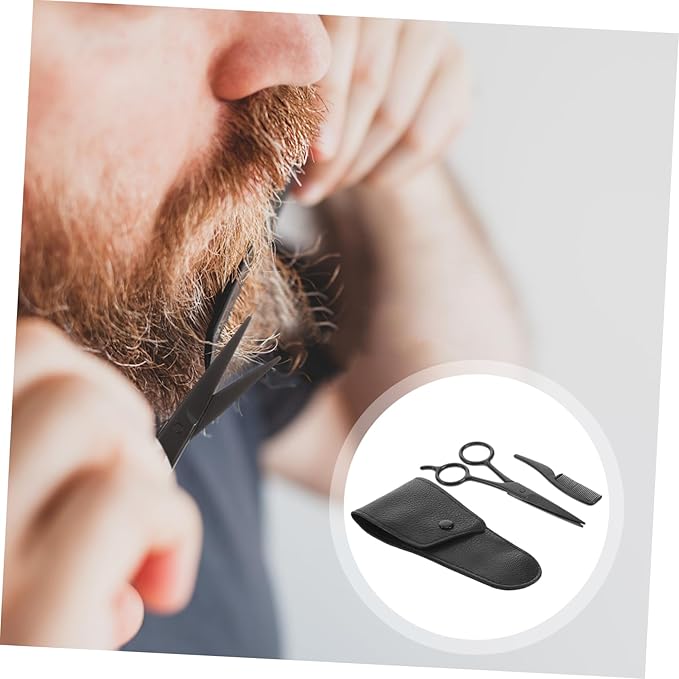NOLITOY 3pcs Stainless Steel Shears Set Mustache Scissors Beard Trimmer Eyebrow Clipper Portable for Barbershop Home Salons