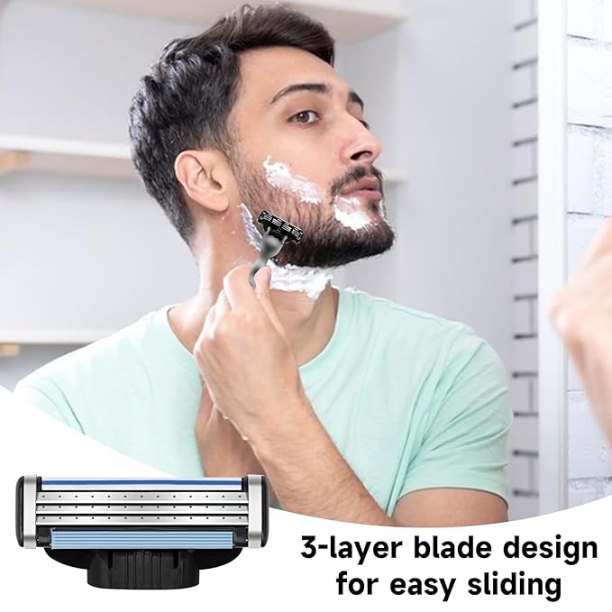 Razor Refills for Men,Razor Blade Refills for Men - 24PCS Compatible with mach 3 razor blades refills with Mach3 Razors, Dual Lubrication Blades for Extra Close & Comfortable Shave