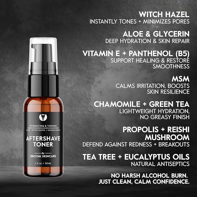 GROOM After Shave Set for Men | Toner & Moisturizing Lotion Duo | Soothes Razor Burn, Tightens Pores & Hydrates Skin | Natural Post-Shave Care