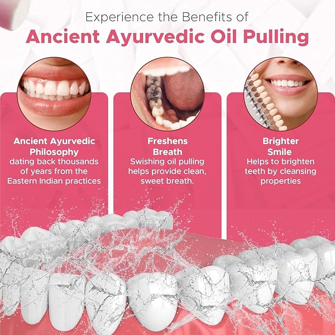 Pack of 3 Ayurvedic Organic Oil Pulling for Teeth and Gums | Bubble Gum Flavored Organic Oral Rinse Mouthwash | Essential Oils for Oral Hygiene, Healthy Gums, Teeth Whitening & Fresh Breath-8 FL Oz