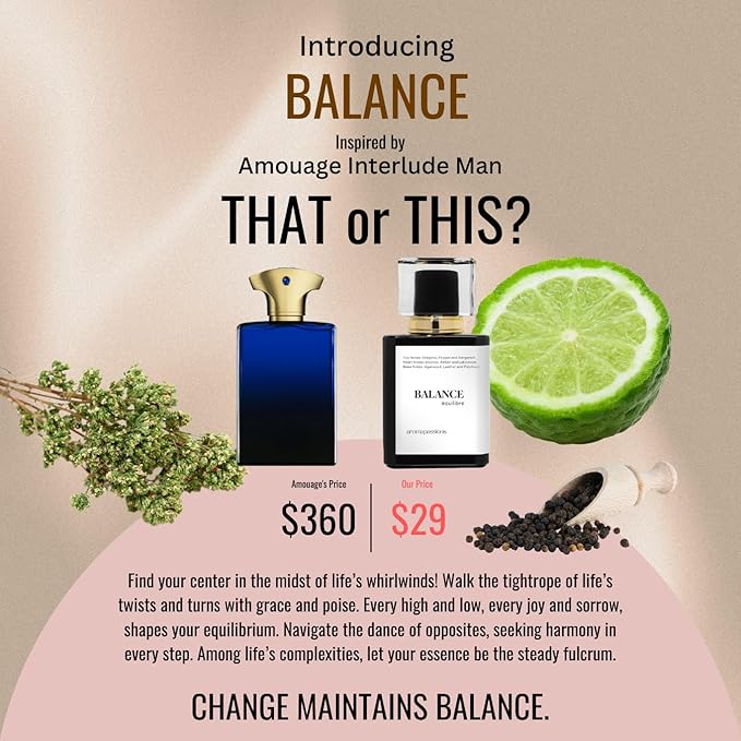 aromapassions BALANCE | Inspired by AMGE INTERLUDE MAN | Pheromone Perfume for Men | Extrait De Parfum | Long Lasting Dupe Clone Essential Oils Fragrance | Perfume De Hombre | (50 ml / 1.7 Fl Oz)