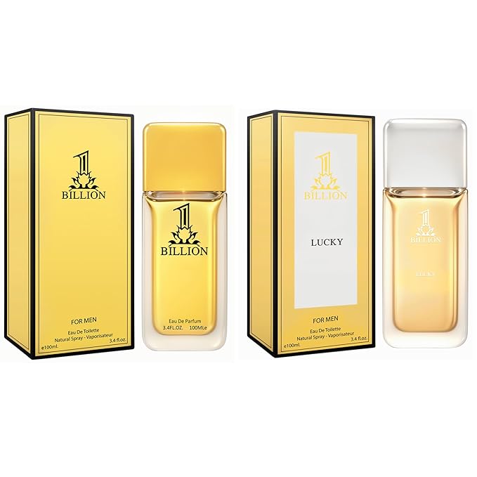 Men's Perfume Gift Set, EDP, 2 Pack (3.4 oz / 100 mL each), 1 BILLION, 1 Billion Lucky, Warm Spicy, for night out & date night, Long-Lasting, Gift Ready