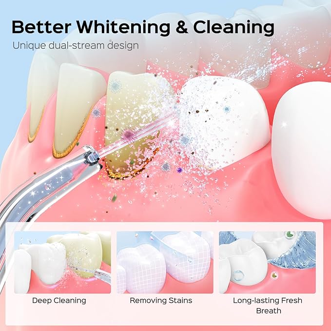 COSLUS Water Flosser Pick with 30pcs Whitening Mint Flavor Refill Combo for Teeth, Braces, Gums Care - Easy to Use, Portable for Coffee Lovers & Travel, Rechargeable, BPA-Free, Black, W40(F5020E)