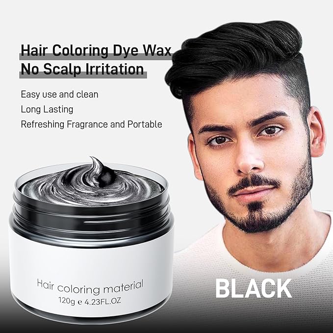 Black Temporary Hair Dye,Temporary Hair Color Wax,Natural Washable Hair Dye Temp Hair Color for Women Men Kids Party Cosplay Halloween