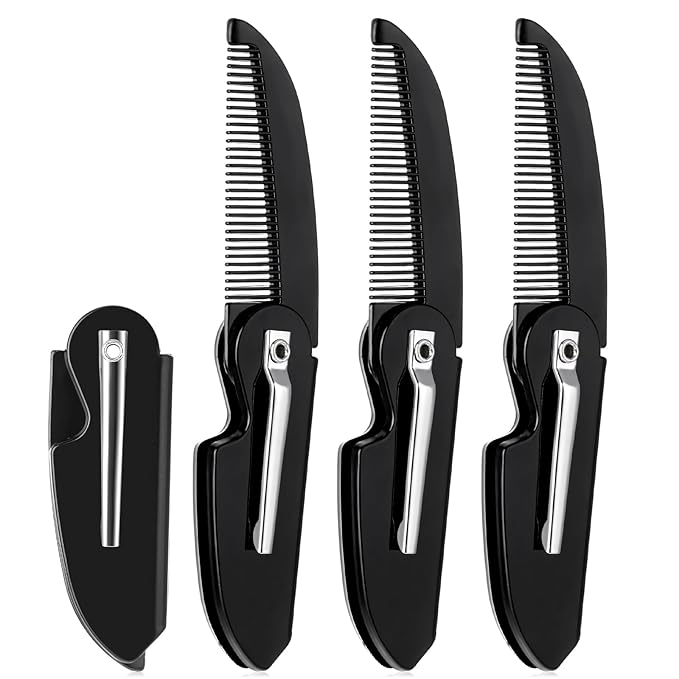 Ouligay 4pcs Folding Mustache Comb - Mini Portable Beard Grooming for Men - Fine Teeth Plastic Pocket Comb for Hair Care Styling - Black