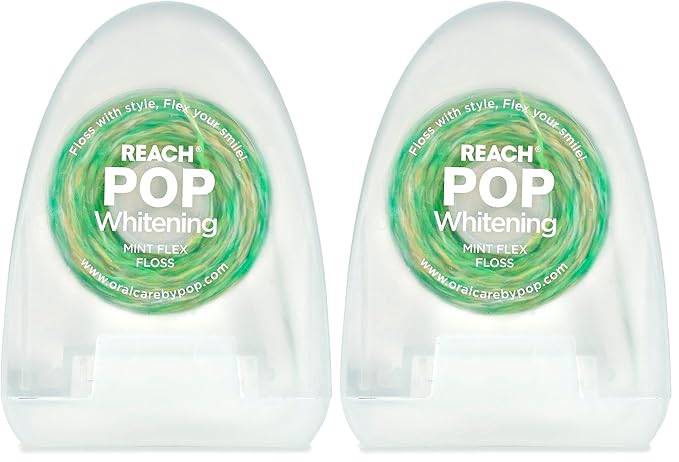 REACH POP Whitening Dental Floss, Mint, Baking Soda Infused, Teeth Whitening, Plaque Remover for Teeth, Shred Resistant, Vegan Wax, Cruelty Free, Oral Care, PFAS Free, 54.6 yd (Pack of 2)