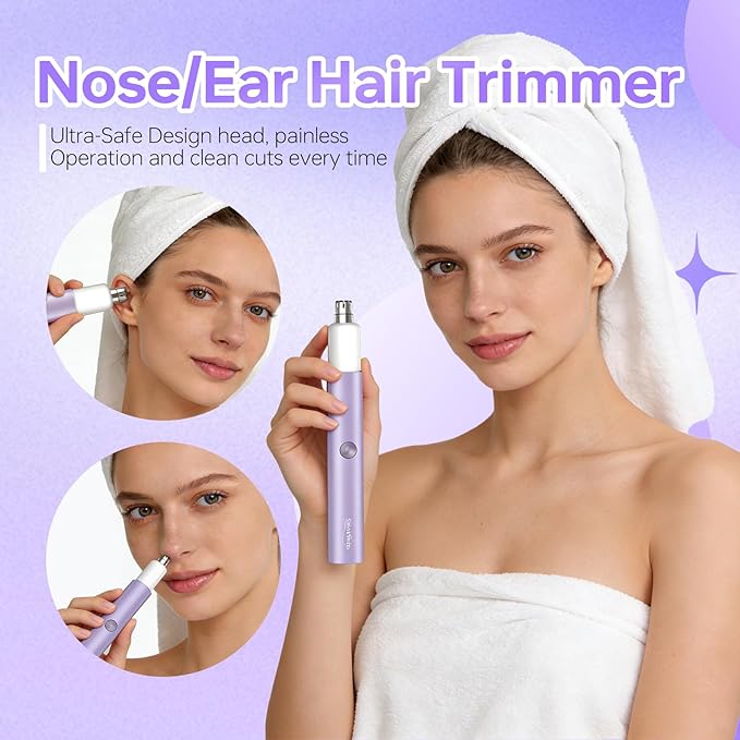 Nose & Eyebrow Hair Trimmer for Women, Facial Hair Shaver Perfect for Face, Ear Nose and Eyebrows Rechargeable