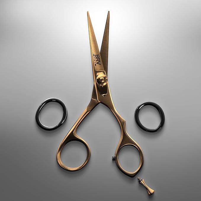 Facial Hair Scissors for Men | Titanium Series | Mustache & Beard Trimming Scissors | 5.5 inches l Sharp & Precise Grooming | Razor Edge Barber Scissor (RIGHT HANDED - titanium bronze)