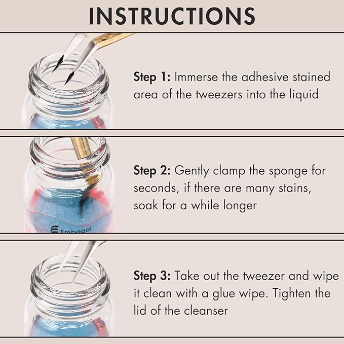2 Bottles Tweezer Cleanser for Eyelash Extensions Tweezers Glue Remover Liquid for Lash Tools with 2 Spongeballs(2 Bottles Cleanser)