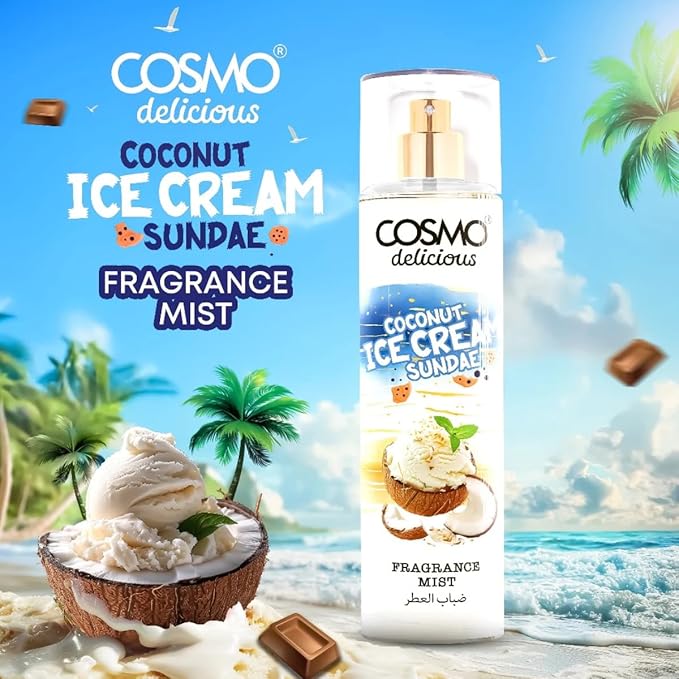 Cosmo Delicious Coconut Ice Cream Sundae Fragrance Mist 150ml, Sweet Parfum, Creamy Coconut & Sweet Tropical Scent, Summer Body Spray, Perfect For Everyday Wear, Long Lasting Perfume For Women & Men