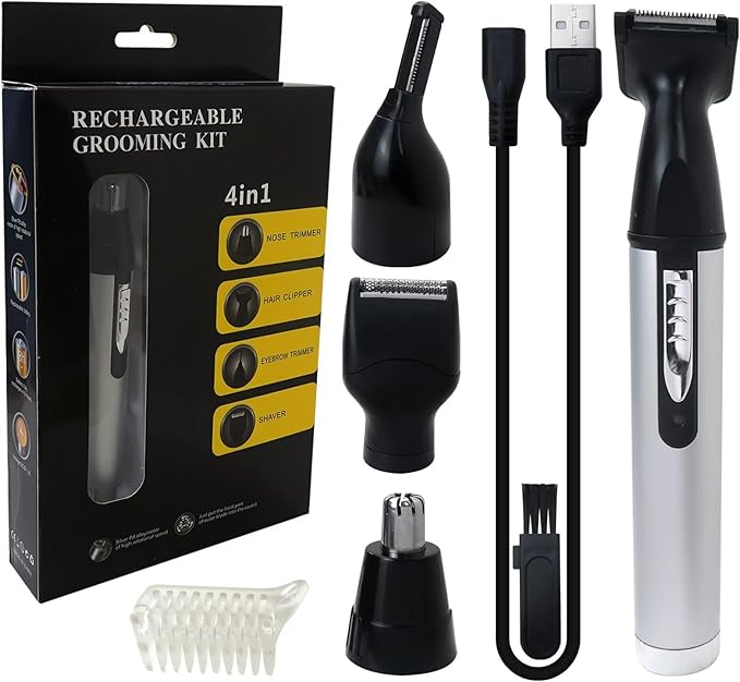 BLUE ELF Superior 4 in 1 Rechargeable Eyebrow Ear Nose Beard Trimmer Set Hair Clipper Shaver USB
