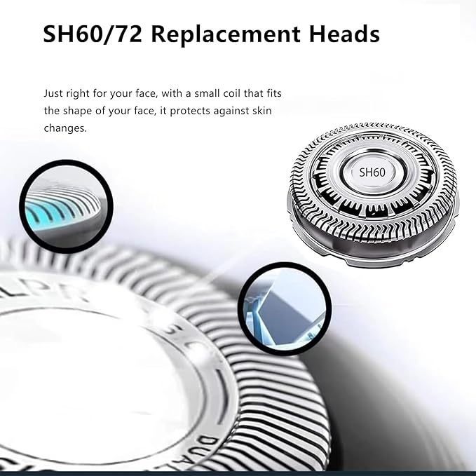 SH60 Replacement Blades Compatible with Philips Norelco Series 6000, SH60 Replacement Shaver Heads Compatible with Philips Razors S6880/81 S6850/85 S6810/82 Etc Modesl (3 pack)