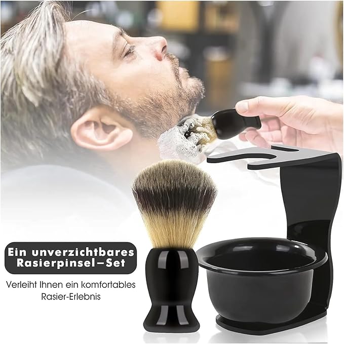 Shaving Brush Set, 3-in-1 Shaving Set with Shaving Brush, Shaving Bowl and Shaving Stand, Father's Day Men's Shaving Gift Set
