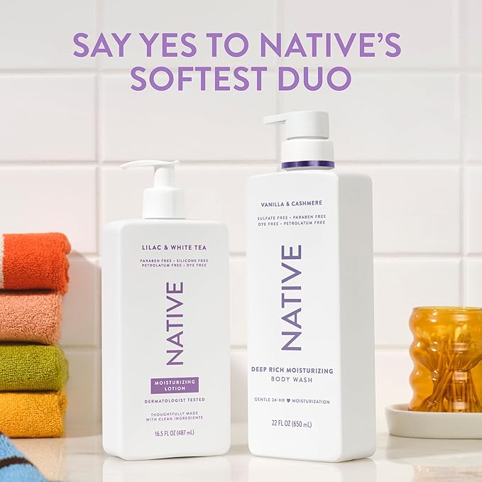 Native Body Lotion Contains Naturally Derived Plant-Based Moisturizers for Women and Men | Restores Dry Skin, Lilac & White Tea, 16.5 fl oz
