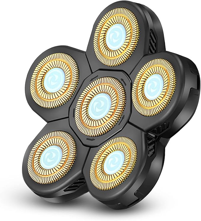 Roziapro Upgrade 6D Electric Shaver Replacement Head Freedom Head Shaver Replacement Blades Head Shavers for Bald Men Replaceable Head Waterproof Blades for Men 5 in 1 Replacement Blade Head(Gold)
