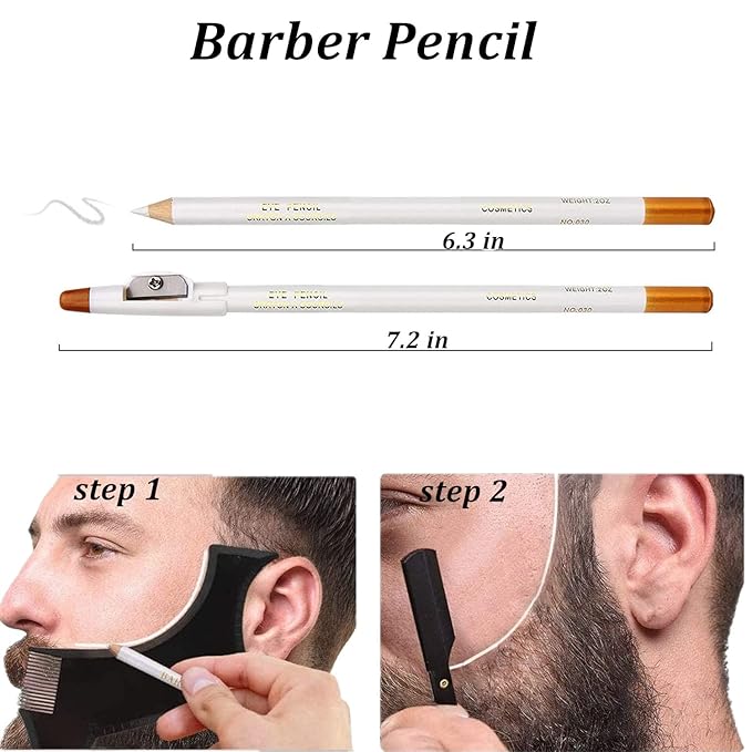 Megan beard shaping tool,5 piece set beard shaper for man - include professional straight edge razor,template guide,10 count of double edge blades,barber pencil and stainless steel scissors.