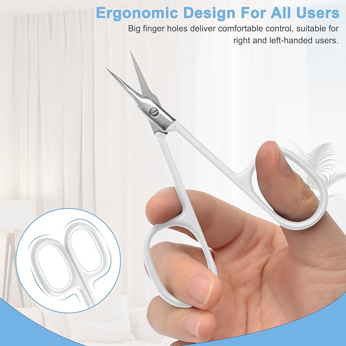 CGBE Cuticle Scissors Extra Fine Curved Blade, Super Slim Manicure Scissors for Cuticles Professional Small Scissors with Precise Pointed Tip Grooming Blades, Eyebrow, Eyelash, and Dry Skin - White