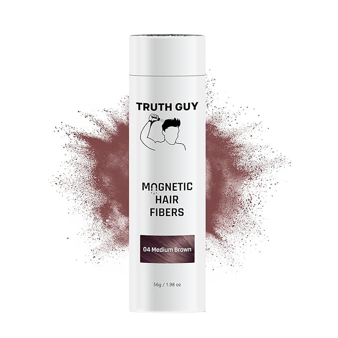 Truth Guy Magnetic Hair Building Fibers for Thinning Hair - Adds Volume & Thickness with Static Electricity Technology - Easy Application for Men & Women, Quick Results, Mess-Free. 2 oz. Medium Brown