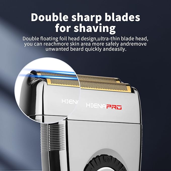 HIENA PRO Reciprocating Foil Shaver for Men, Professional Bald Precision Trimmer and Beard Trimmer, Electric Foil Shaver with USB Charging, Grooming Tools, Gifts for Men(Silver)