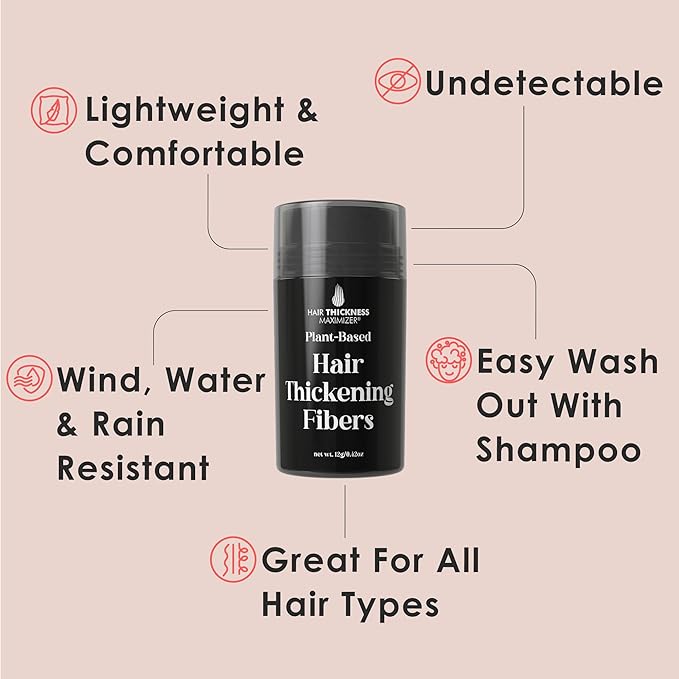 Hair Fibers for Thinning Hair for Women, Men. Plant-Based Formula for Instant Hairline & Bald Spot Coverage. Non-Itchy, Easy to Wash Out (Black)