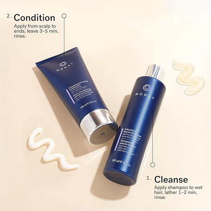 MONAT Volumizing Shampoo & Conditioner Set Infused with REJUVENIQE – Lightweight Care for Fine, Flat Hair – Enhances Volume, Adds Softness and Shine – Net Wt. 237 ml (8 fl. oz.) & 177 ml (6 fl. oz.)