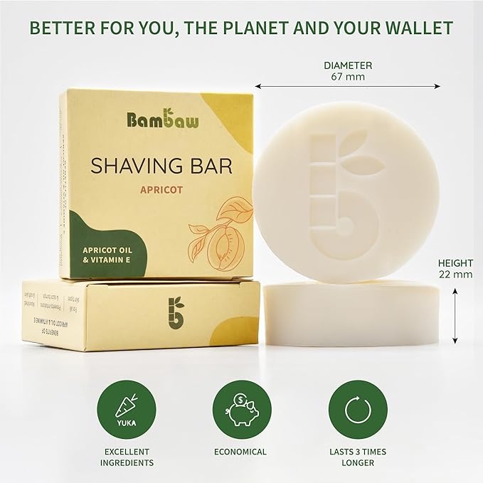 Bambaw | Shaving Soap for Women | 2.8 oz | Apricot Oil & Vitamin E Shave Soap | Shaving Bar for all Skin Types | Shaving for Women | Eco & Vegan Shaving Soap Bar | Apricot Shaving Soap Puck