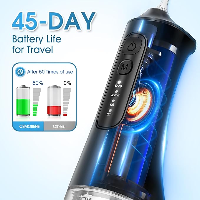 Water Flosser, Rechargeable 300ML IPX7 Waterproof Cordless Portable Oral Irrigator with 4 Modes & 6 Replaceable Jet Tips-Professional Flossing Cleaner for Daily Home Use,Travel,Gums,Braces Care-Black