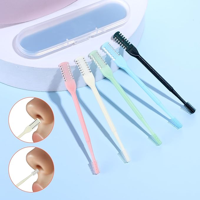 5 PCS 2-in-1 Nasal Hair Cutter,Nose Trimmer Manual,Double Sided Nose Hairs Knife for Women Men,Portable Nostril Hairs Trimmer 360 Degree Rotating with Ear Picker,Multicolor