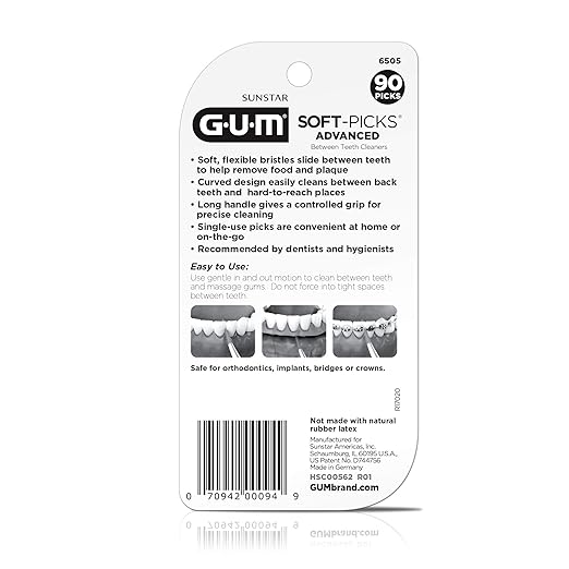 GUM Soft-Picks Advanced, Easy to Use Dental Picks for Teeth Cleaning Health, Disposable Interdental Brushes with Convenient Carry Case, Dentist Recommended Dental Picks, 90 Count (Pack of 3)