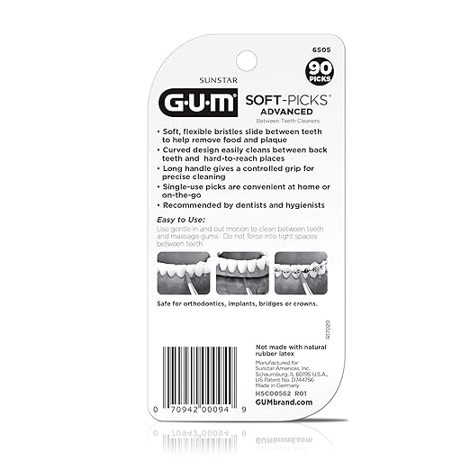 GUM Soft-Picks Advanced, Easy to Use Dental Picks for Teeth Cleaning Health, Disposable Interdental Brushes with Convenient Carry Case, Dentist Recommended Dental Picks, 90ct (4pk)