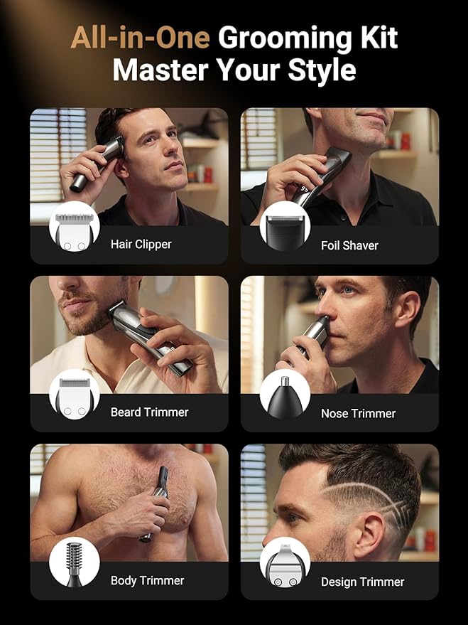 SHPAVVER Beard Trimmer for Men: Professional Barber Hair Clippers - 12-in-1 Cordless Grooming Kit - Waterproof Electric Razor with Turbo Speed & Precision - Valentines Day Gifts for Men Husband Father