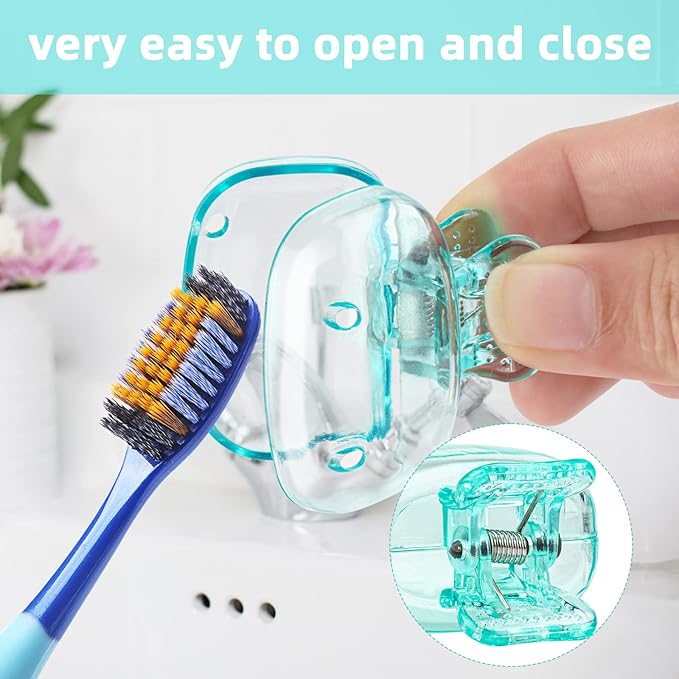 4 Pack Travel Toothbrush Head Covers Toothbrush Protector Cap Brush Pod Case Protective Portable Plastic Clip for Household Travel, School, Bathroom, Camping, Business