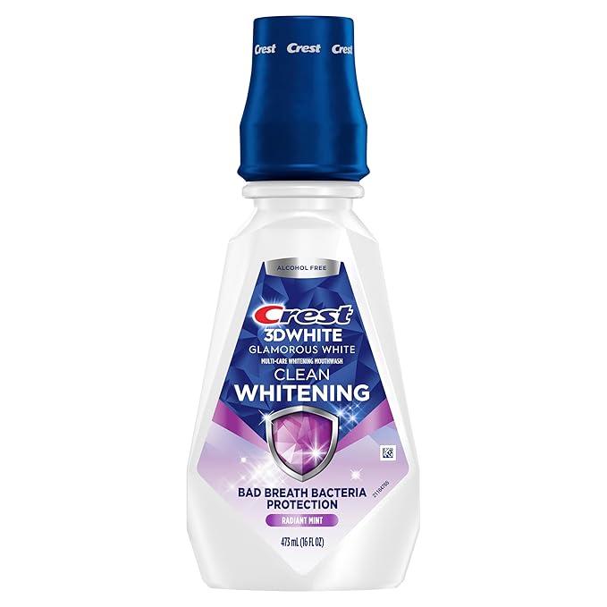 Crest 3D White Glamorous White Alcohol Free Multi-Care Whitening Mouthwash, Hydrogen Peroxide Mouthwash, Arctic Mint, 16 fl oz (473 mL) - Pack of 4, Crest Mouthwash