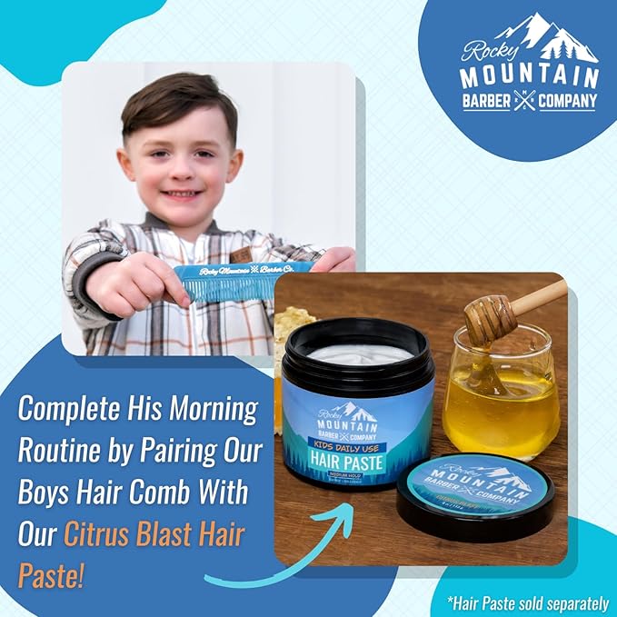 Kids Hair Comb - Soft, Rounded Teeth for Gentle Hair Styling for Kids - No Pulling or Snagging - For All Hair Types and Styles - Made of Cellulose Acetate - Includes Carrying Pouch