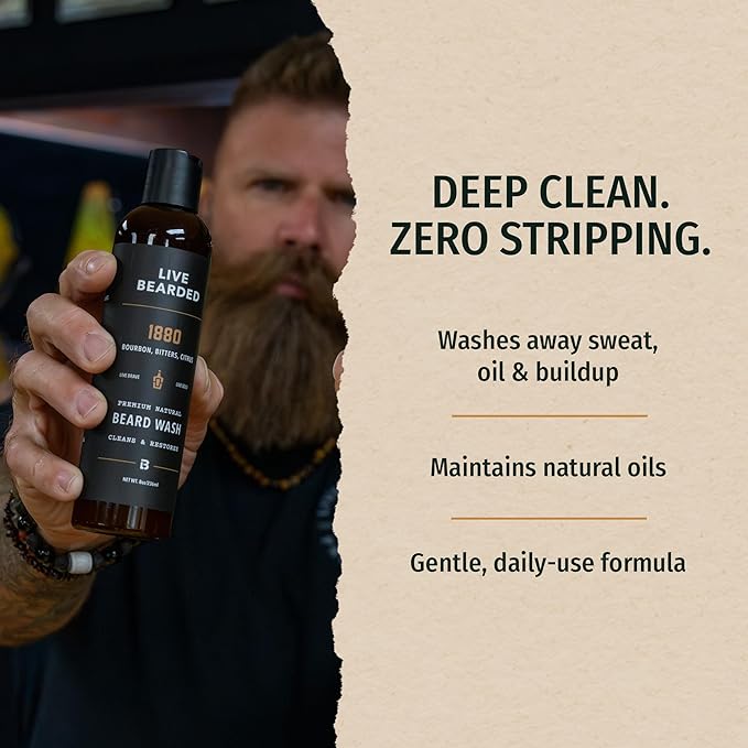 Live Bearded Beard Wash, 8 fl oz - Water-Based Face Cleanser with All-Natural Ingredients for a Gentle, Deep Clean - Made in the USA | Legend Scent - Sandalwood, Vanilla
