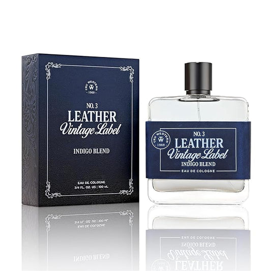 Leather No. 3 by Tru Western, Vintage Label Indigo Blend, 3.4 fl oz (100 ml), with Notes of Velvety Citrus, Blue Vetiver, Wild Lavender, and Sueded Sandalwood, Clean, Smooth, Masculine Fragrance