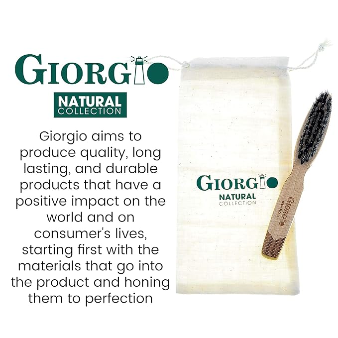 Giorgio GBRD1 Small Travel Men's Mustache and Beard Brush, Natural Boar Bristle for Flawless Shaping and Grooming. Ergonomic Grip Wood Handle. Dry or Wet, Distributes Oils and Balms to Soften Beard