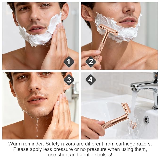 Safety Razor for Men & Women - Double Edge Single Blade Razor with 10 Blades, Reusable One Blade Razor for Close Shave (Mens & Womens Razor, Eco-Friendly)-Rose gold