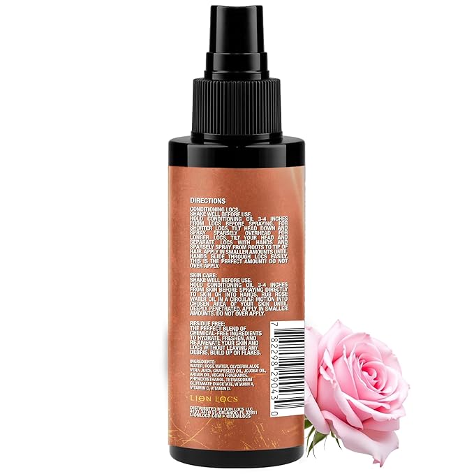 Lion Locs Rosewater Moisturizing Spray for Locs and Skin | Organic Vegan Conditioner Rose Water for All Hair Types.
