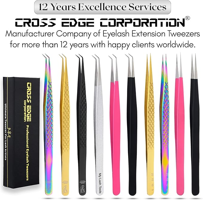 2pcs Curved & Straight Isolation Tweezers for Eyelash Extensions – 14cm Stainless Steel, Copper color Tweezer Set, Best for Classic & Individual Lashes, Professional Pinzas para Pestaña